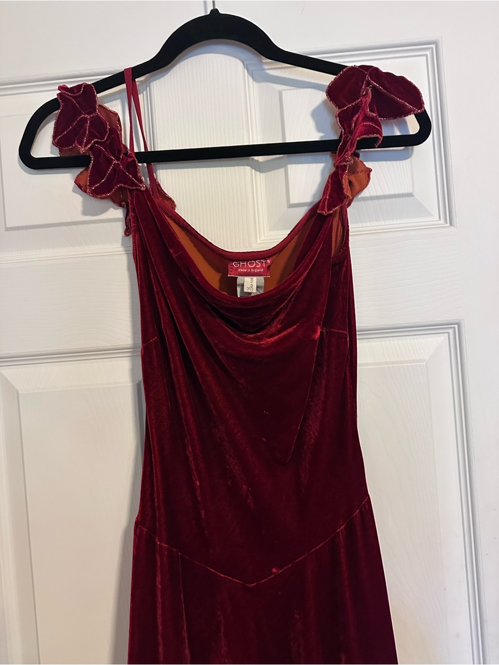 90s Vintage Velvet Cowl Midi Dress with Ivy Leaf Straps in Burgundy